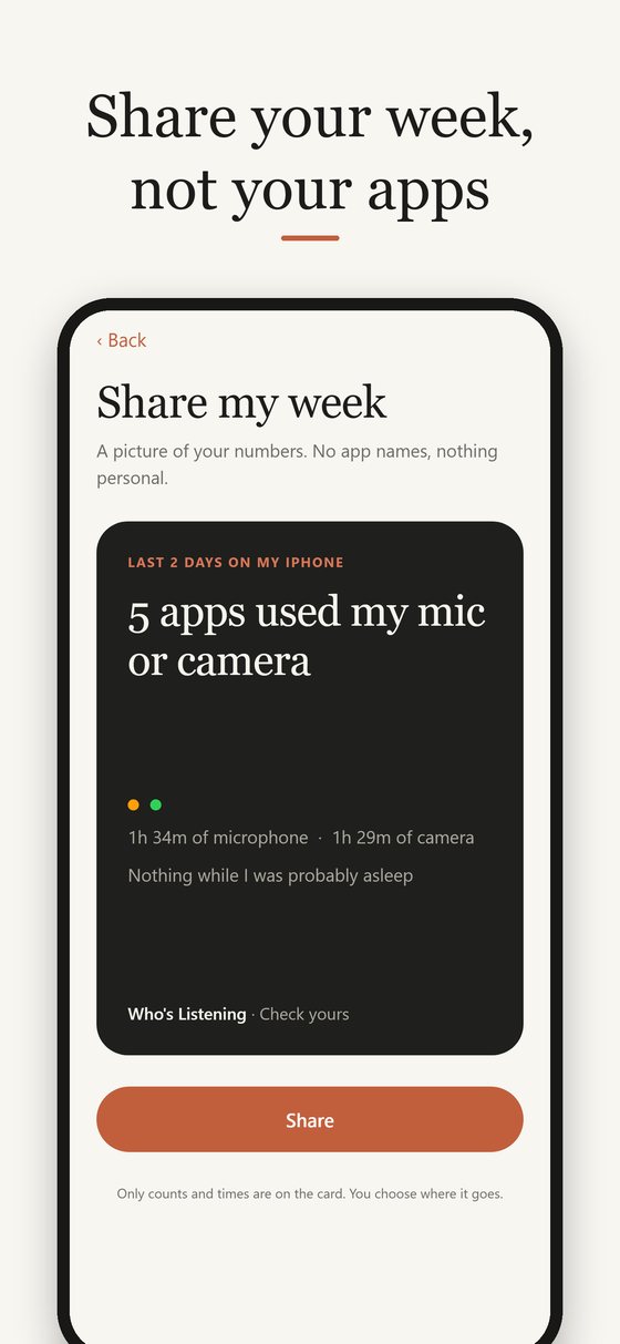 Screenshot: Share your week, not your apps